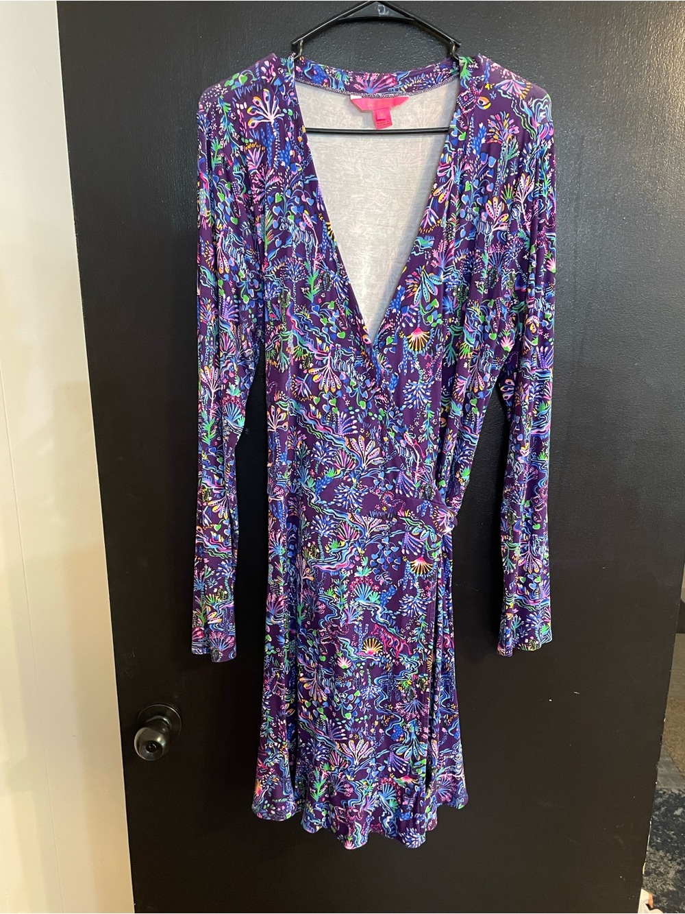 Lilly Pulitzer Purple Floral Faux-Wrap Long Sleeve Dress